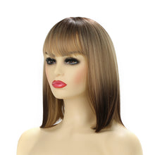 Load image into Gallery viewer, Blonde to Brown Short Bob Wigs for Women Natural Straight Synthetic Hair Wig with Bangs Like Real Human Hair