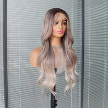 Load image into Gallery viewer, Ash Blonde Wig with Bangs Long Wavy Ombre Brown to Blonde Wig with Bangs Synthetic Wigs