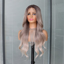 Load image into Gallery viewer, Ash Blonde Wig with Bangs Long Wavy Ombre Brown to Blonde Wig with Bangs Synthetic Wigs