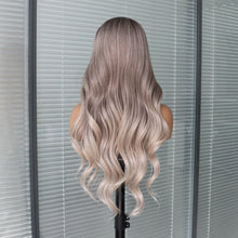 Load image into Gallery viewer, Ash Blonde Wig with Bangs Long Wavy Ombre Brown to Blonde Wig with Bangs Synthetic Wigs