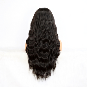 Natural Black Long Wavy Wig with Bangs Synthetic Wig