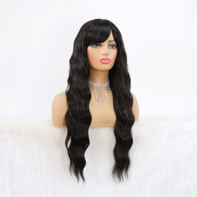 Load image into Gallery viewer, Natural Black Long Wavy Wig with Bangs Synthetic Wig