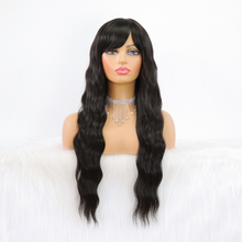 Load image into Gallery viewer, Natural Black Long Wavy Wig with Bangs Synthetic Wig