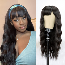 Load image into Gallery viewer, Natural Black Long Wavy Wig with Bangs Synthetic Wig