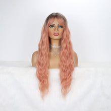 Load image into Gallery viewer, Long Ombre Pink Wigs for Women, Synthetic Dark Root Natural Looking Wig with Bang 26 Inches