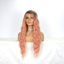 Load image into Gallery viewer, Long Ombre Pink Wigs for Women, Synthetic Dark Root Natural Looking Wig with Bang 26 Inches