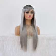 Load image into Gallery viewer, Silver Long Straight Wig with Bangs Synthetic Wig