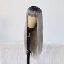 Load image into Gallery viewer, Silver Long Straight Wig with Bangs Synthetic Wig