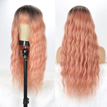 Load image into Gallery viewer, Long Ombre Pink Wigs for Women, Synthetic Dark Root Natural Looking Wig with Bang 26 Inches