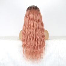 Load image into Gallery viewer, Long Ombre Pink Wigs for Women, Synthetic Dark Root Natural Looking Wig with Bang 26 Inches