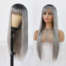 Load image into Gallery viewer, Silver Long Straight Wig with Bangs Synthetic Wig